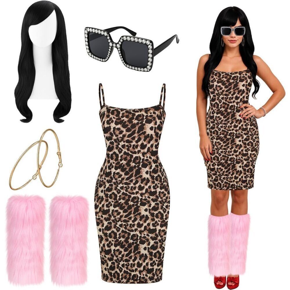 Halloween Costume Accessories Leopard Dress Earrings Wig Leg Warmers Sunglasses